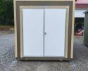 Garden shed with a 6' steel door
Siding color is brown
Trim color is almond
Roof color is almond